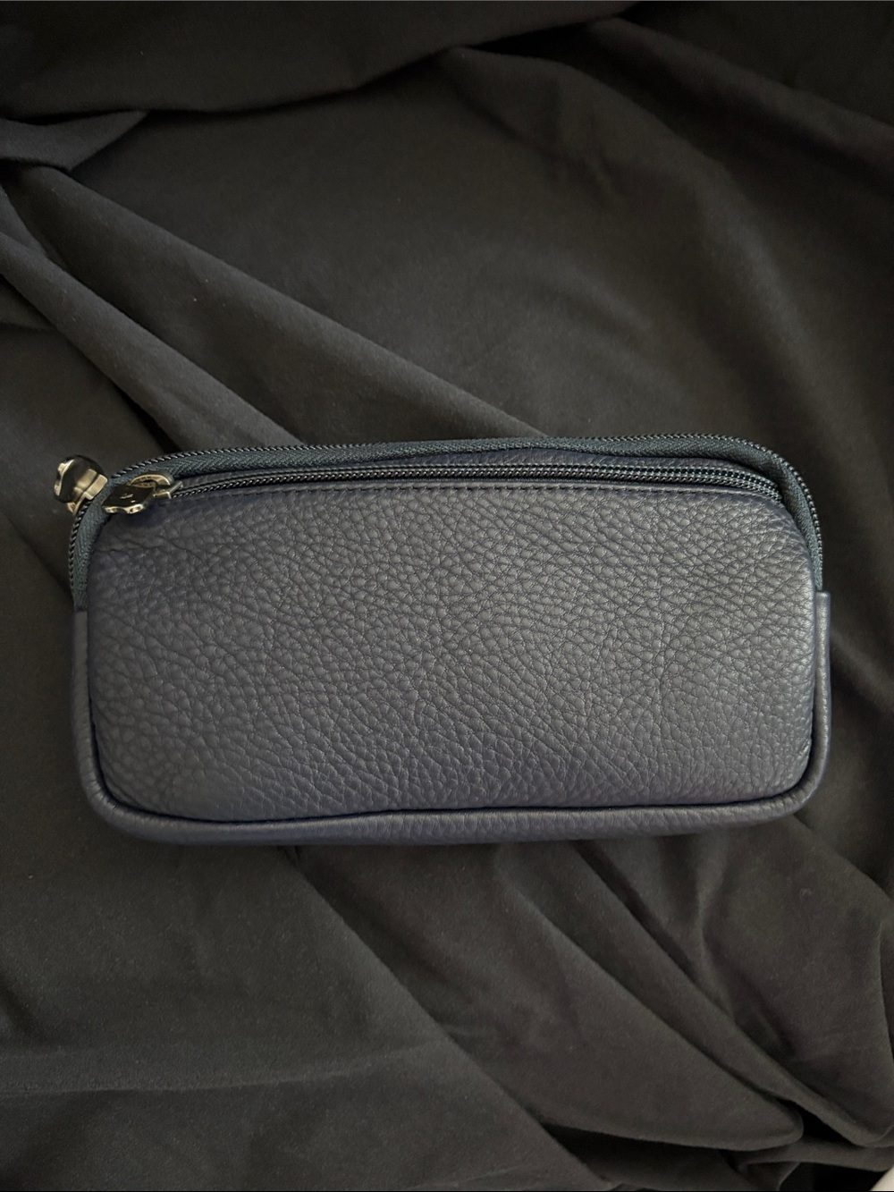 Navy Pebbled Leather Zip Wallet